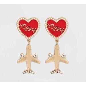 SUGARFIX by BaubleBar 'Jetsetter' Drop Bon Voyage Travel Earrings Red Gold NWT